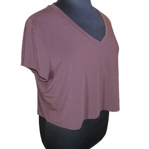Gap GapFit Brown Soft Stretchy V Neck Cropped Boxy Tee Shirt Size XXL